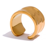 Anillo Ancho Geométrico Enchapado Oro 18k De Lujo Ajustable