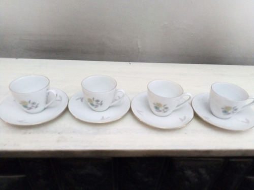 4 Platos Y 4 Tazas De Café De Porcelana Verbano, Borde Oro