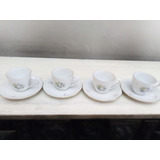4 Platos Y 4 Tazas De Café De Porcelana Verbano, Borde Oro