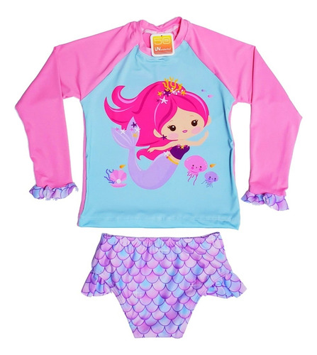 Conjunto Infantil Proteção Solar Uv Blusa Maiô Biquíni