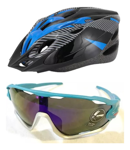 Kit Casco Bicicleta Mtb 18 Vent Regul + Gafas Ciclista Uv400