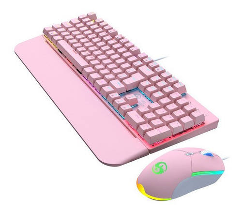 Kit Teclado Mouse Mecânico Abnt2 Gamer Led Rgb Iluminado Cor Do Mouse Preto Cor Do Teclado Rosa