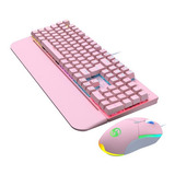 Kit Teclado Mouse Mecânico Abnt2 Gamer Led Rgb Iluminado Cor Do Mouse Preto Cor Do Teclado Rosa