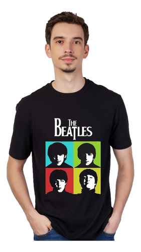 Remera Negra - The Beatles Caras - Unisex - Manga Corta Moda