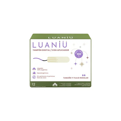 Caja Con 12 Tampones Orgánicos Luaniü Con Aplicador, Flujo Y Tamaño Regular