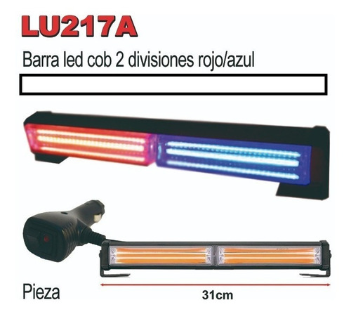 Barra Torreta Led Cob 2 Modulos 31cm Rojo/ Azul Lu217