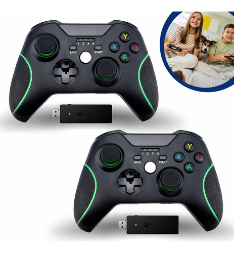 Kit 2 Controles Xbox One S Compatível Sem Fio Bluetooth Pc Cor Preto