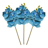 Kit 3 Orquídea Artificial Arranjo Flores 3d Azul Toque Real