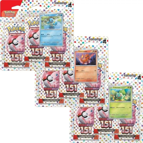 Triple Pack Pokémon 151 Bulbasaur, Charmander E Squirtle Tcg