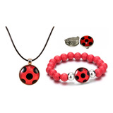 Combo Set Ladybug Aretes Clip + Collar + Pulsera