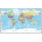 Mapa Mundi Politico 100x60cm Con Borde Banderas Tela Pvc