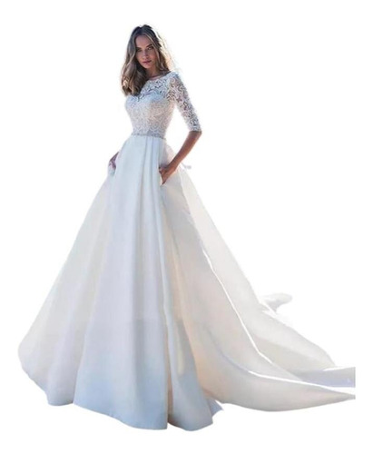 Vestido De Noiva Longo Modelo Valentina Com Renda Simples