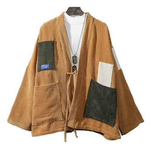 Chaqueta Tipo Kimono Con Parche De Pana Para Hombre