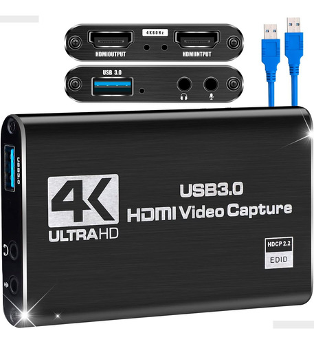 Placa De Captura De Vídeo Hdmi 4k Usb 3.0 Para Pc Ps5 Xbox