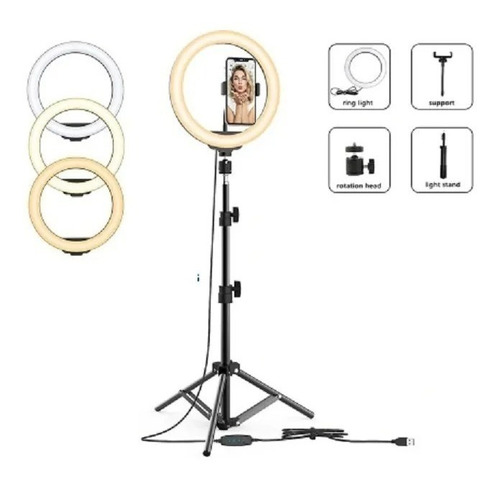 Ring Light Iluminador Led 10 Polegadas Com Tripé De 180 Cm Cor Da Estrutura Preto Cor Da Luz 03 Três Cores 110v/220v (bivolt)