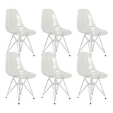 Kit 6 Cadeiras Eames Cristal Transparente Base Metal Cromado