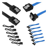 Set De 12 Cables Sata Iii 90 Grados - 6 Negros Y 6 Azules