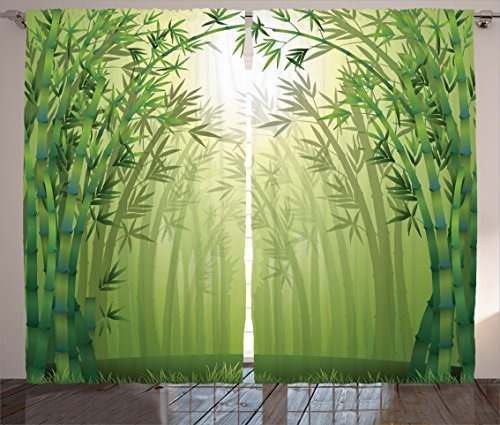 Cortinas De Bambú Ambesonne, Imagen De Árboles De Bambú En L