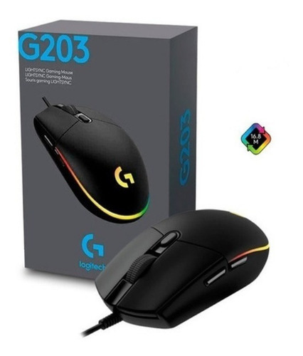 Mouse Logitech G203 Lightsync, Color Negro