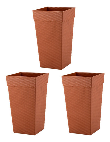 3 Vasos Coluna Rattan 28 Litros Planta Casa Jardim Sala