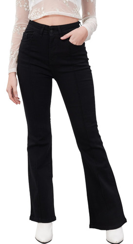 Jeans Oxford Negro Mujer Elastizado Tiro Alto Calce Perfecto