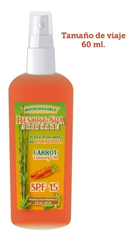 Aceite Bronceador De Zanahoria Tamaño De Viaje 60 Ml.