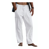 Pantalones De Lino For Hombre Con Cordón Casual Moda Suelta