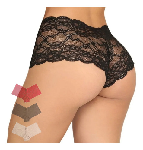 3 Bóxer Cachetero De Encaje Elástica Pantaletas Sexy Y Bonit