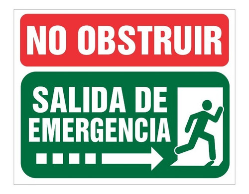 Cartel Salida De Emergencia No Obstruir Derecha 20x25 Cm