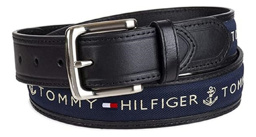 Cinturón Para Hombre Tommy Hilfiger F4567 De Cuero Negro Con Hebilla Color Dorado Y Diseño De La Hebilla Cuadrada Talle 36