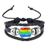 Pulsera Arcoíris Lgbt De Cuero Trenzado - Estilo Stippling