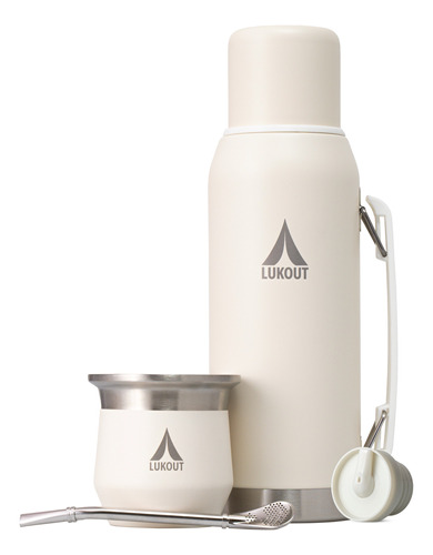 Termo Agua Lukout 1000 Ml + Mate 170 Ml Kit Cream