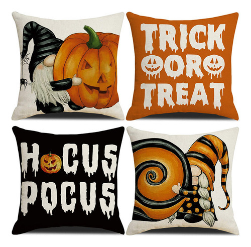 4 Fundas De Cojín Para Halloween Con Decoración De Calabaza