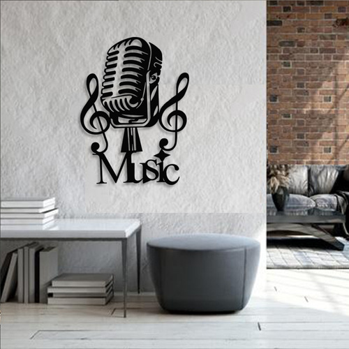 Placa Decorativa Em Mdf Microfone Music Vintage B