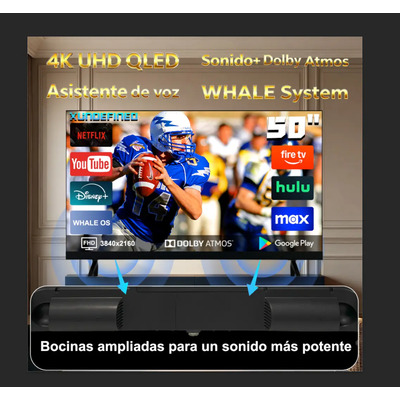 Pantalla Smart Tv Xndefined 50 Qled 4k WHALE OS Fluido con Sonido Potente Dolby Audio y Control por Voz en Español y Modo 2160p para PS5\u002FXbox | Meses sin interés