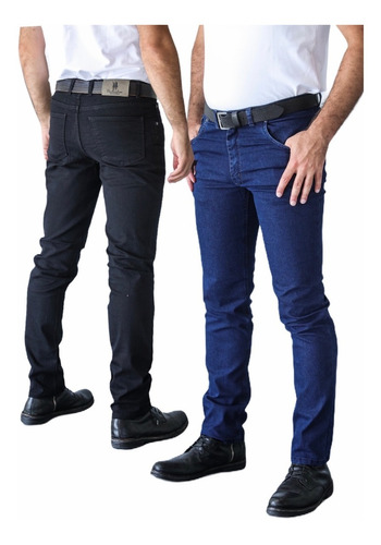 Combo Pack 2 Jean Elastizado Azul Negro Polo Talle 40 A 60  