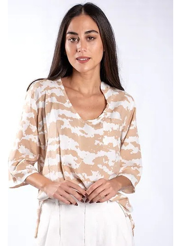 Blusa Cuello Mao Manga 3/4 Varias Estampas Mujer 