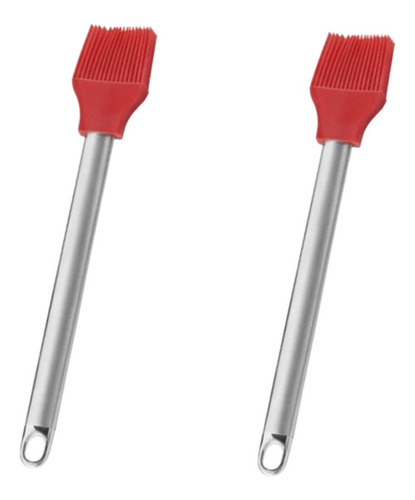 Jg 2 Pincel Culinário Silicone Inox Untar Confeitar Vermelho