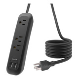 Enchufe Inteligente Marca Kf 3 Tomas/2 Usb/12 Ft/negro