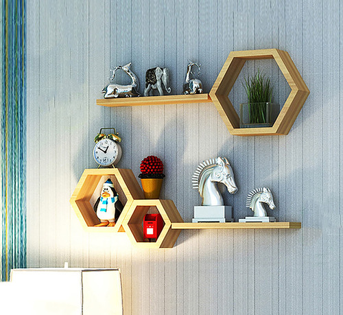 Aumneppa Juego De 5 Estantes Flotantes Hexagonales De Madera