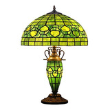 Lámpara Tiffany De 24  De Altura Con Vitral Verde, Escritori
