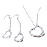 Conjunto Collar De Plata 925 Y Aros Corazón, Regalo De Mujer