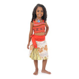 Fantasia Disney Moana Infantil Com Top Colar Saia Estampada 