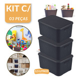 Kit 3 Caixa Organizadora Rattan C/ Tampa 3,5 Litros Trançada