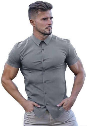 Camisa Hombre Slim Fit Strech Manga Corta Lisa Vanquish Gyk