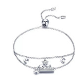 Pulsera Plata 925 Gato Luna Ajustable Mujer Regalo