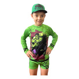 Camisa Termica Infantil Moda Praia Com Proteção Uv + Boné