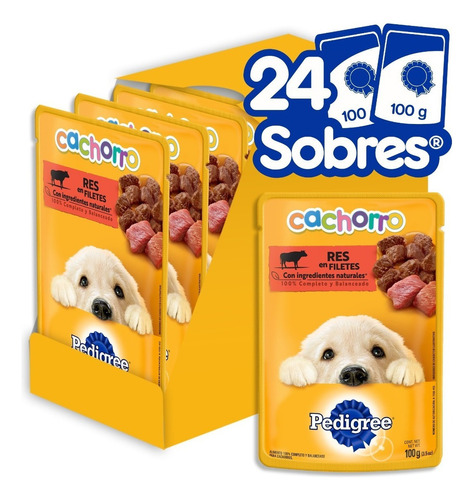24 Sobres Pedigree Para Cachorros De Res En Filetes 100g C/u