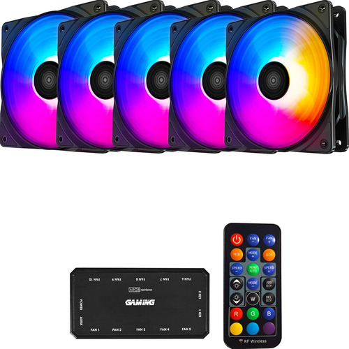 5 Fan Rgb Cooler 120mm Ventoinha Pc Controladora + Controle