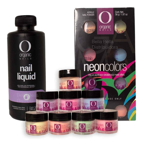 Acrílicos Neon Colors 8pz + Monomero 4oz Organic Nails